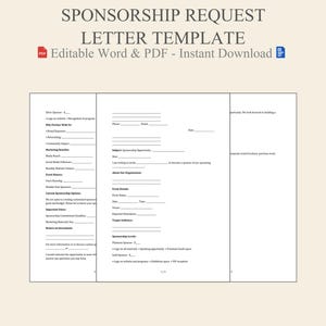 Plantilla de carta de solicitud de patrocinio en Word y PDF - Ejemplo de solicitud de financiación / Propuesta de colaboración para donaciones de apoyo a eventos