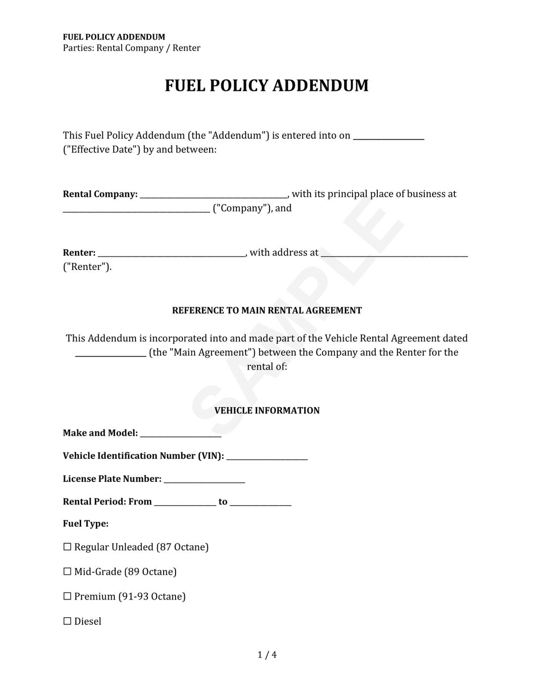 Fuel Policy Addendum Template - PDF & Word Download - Etsy