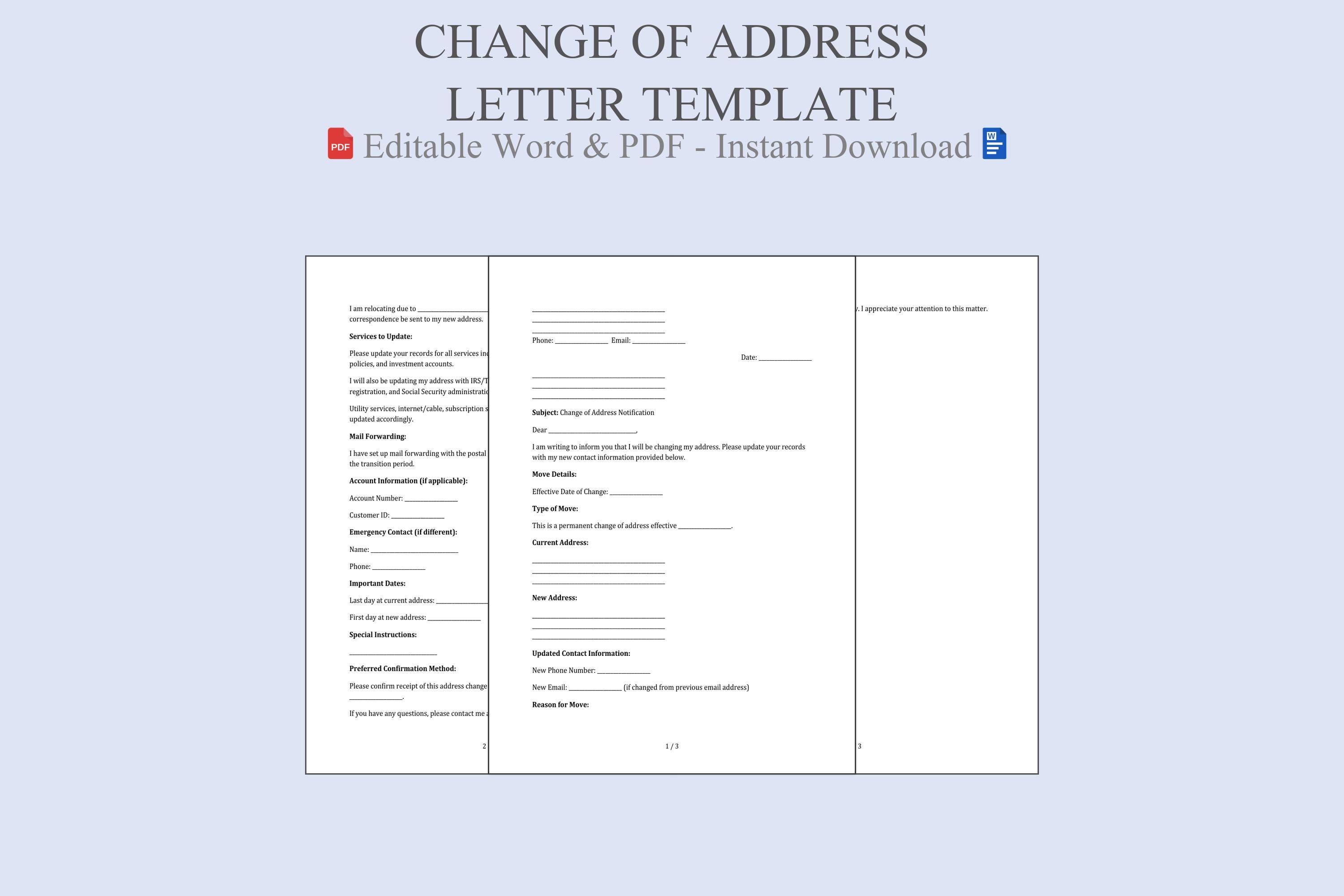 Address Change Notification Template | Relocation Letter Sample | Editable  Word File. Printable PDF., image size:3000x2000