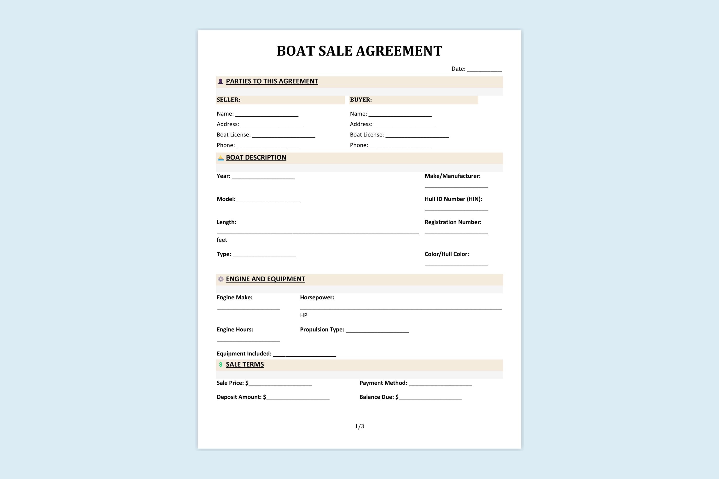 Simple Boat Purchase Agreement Template | Buying Contract Sample - Etsy, image size:3000x2000