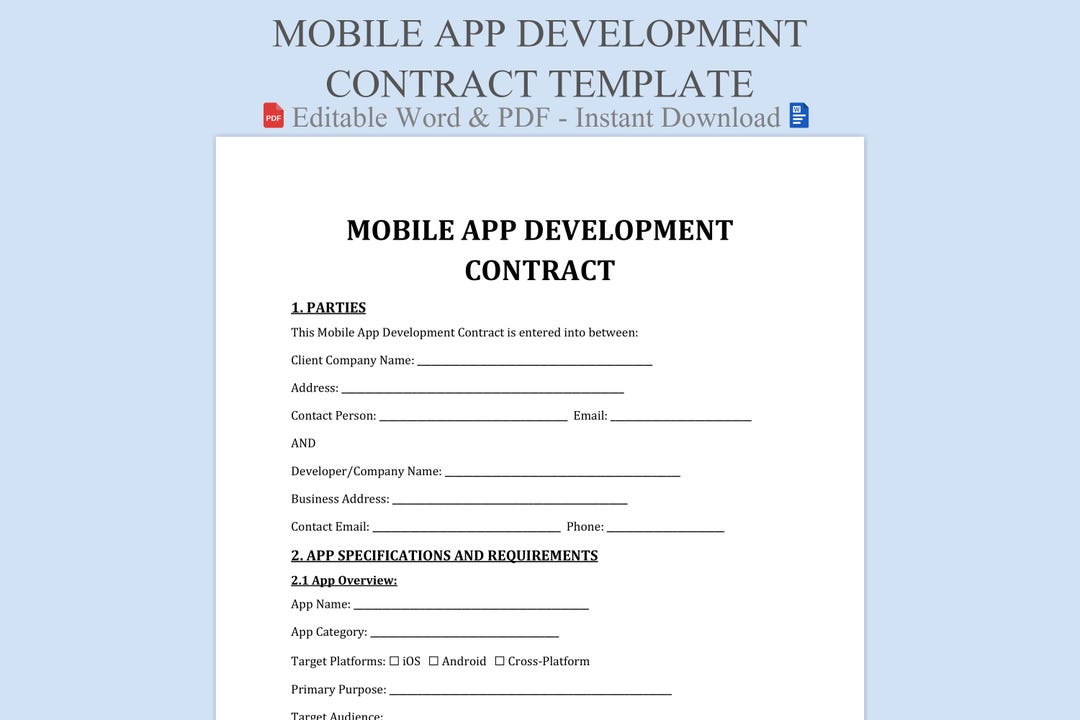 Mobile App Contract Template - App Contract, Mobile Terms, Develop ...