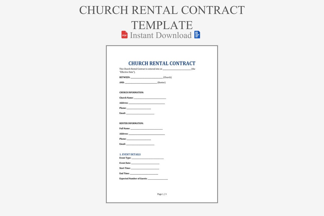 Church Rental Contract Template. Printable Worship Space Agreement ...