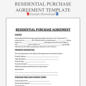 Residential Purchase Agreement Form. Real Estate Buy-Sell Contract Template For Home Transactions. Editable And Ready To Use.