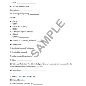 Art Commission Agreement Template | Editable Word & PDF Contract for ...