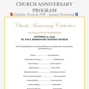 Church Anniversary Program - Congregational Template | Church Programs | Celebration for Ministry Years