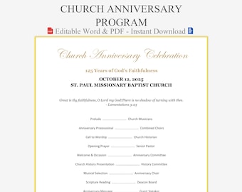 Church Anniversary Program - Congregational Template | Church Programs | Celebration for Ministry Years