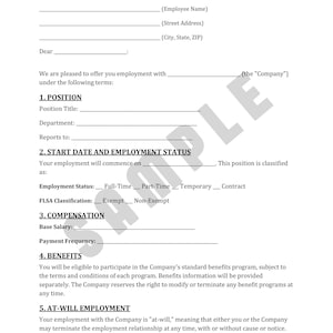 Carta de Oferta de Empleo - Plantilla de Puesto de Trabajo / Formularios de Contratación / Condiciones Laborales para Nuevos Empleados y Empresas