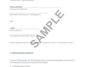 Editable Photography Contract Template - Easy to Use Word & PDF - Customizable for Photographers