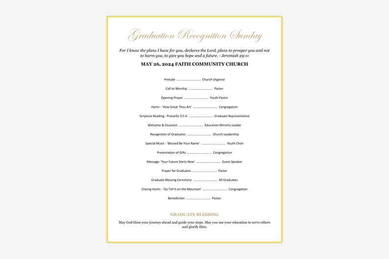 Church Graduation Program Example Graduation Recognition Sunday Program Template - Word & PDF Download - Etsy
