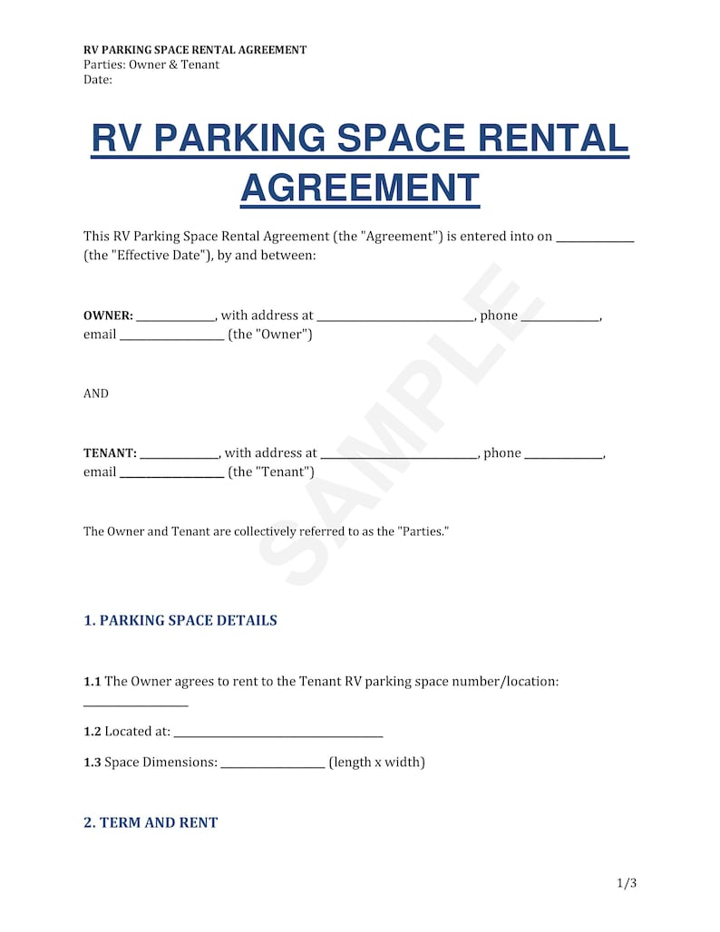 Privat Rv Rental Sign RV Parking Space Rental Agreement | PDF & Word Template - Etsy