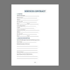 Plantilla de contrato de servicios: Word, PDF, carta de EE. UU., A4.