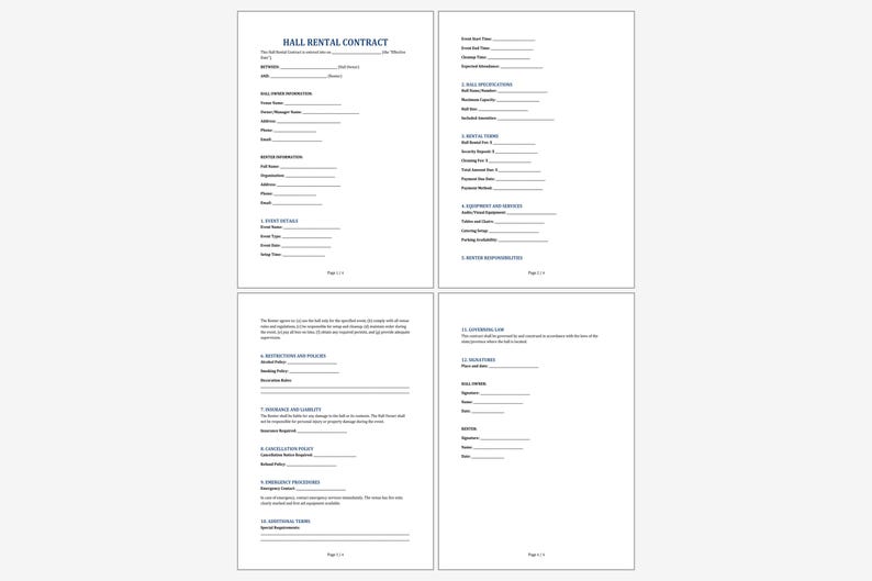 Hall Rental Contract Template. Printable Event Space Agreement ...