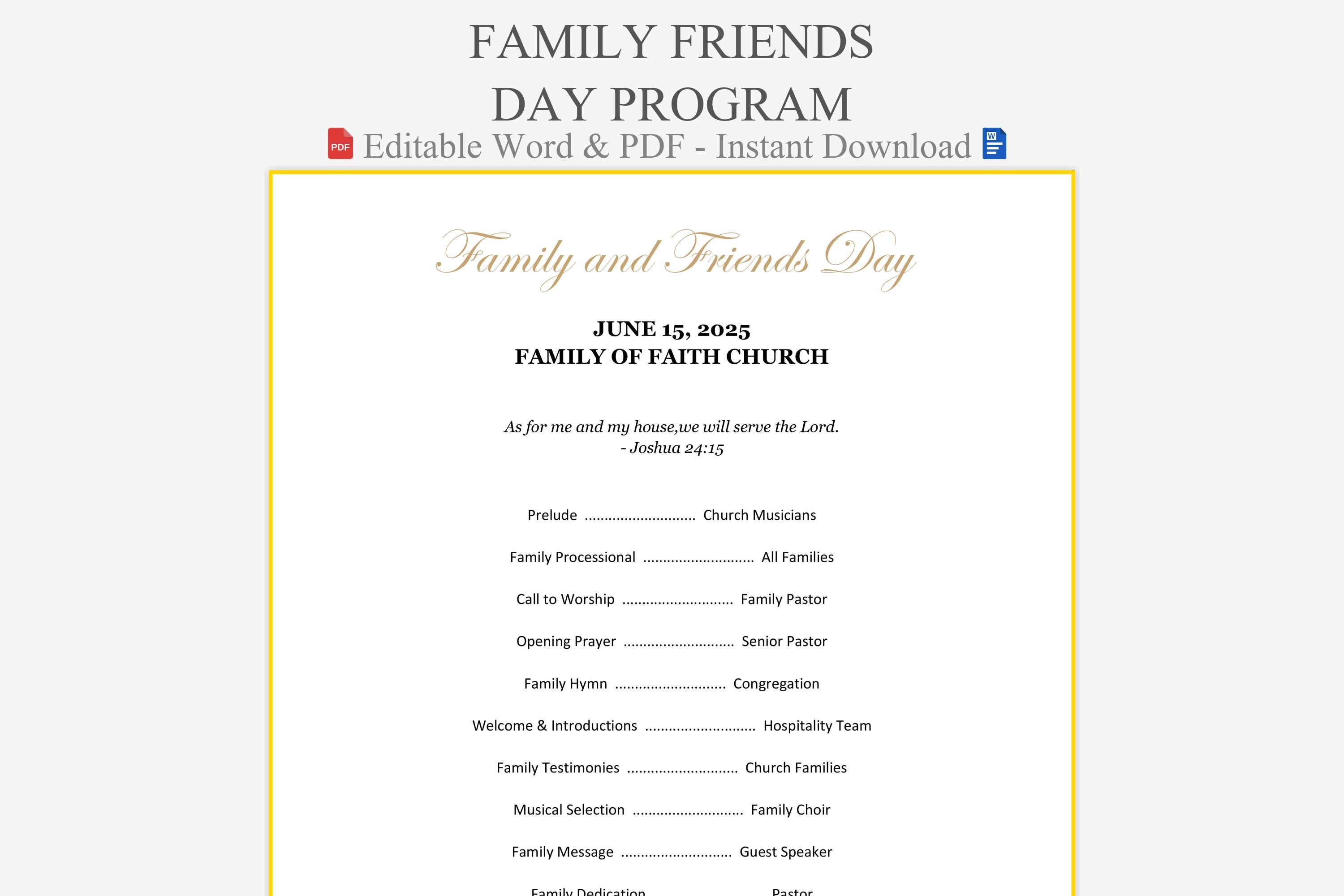 Family Friends Day Program Template - Congregational Fellowship Sample | Church Programs | Celebration for Church Relationships