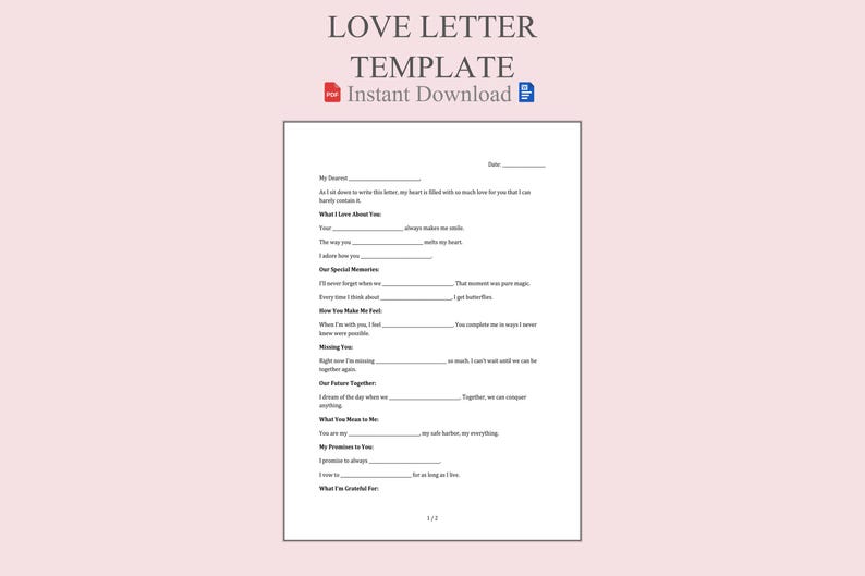 Love Letter Template Word PDF | Romantic Note Sample | Heartfelt ...
