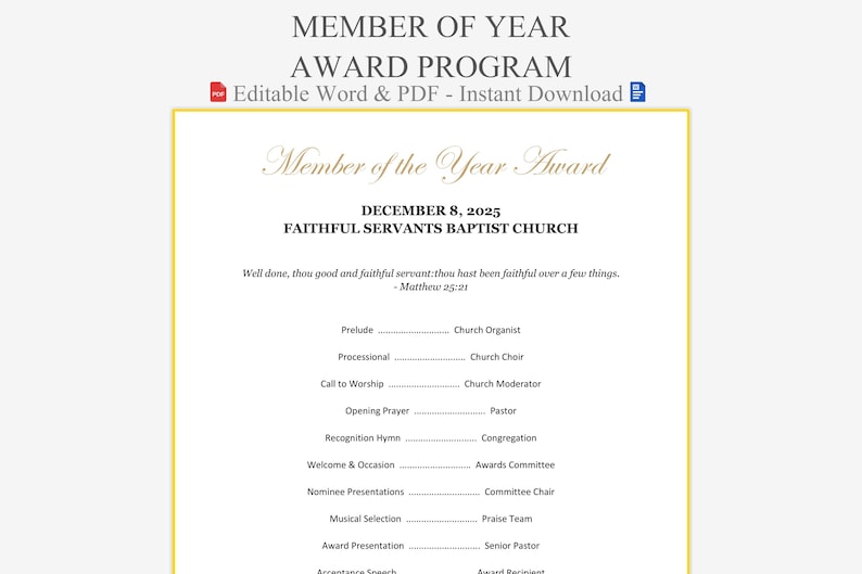 Member of Year Award Program Template - Etsy