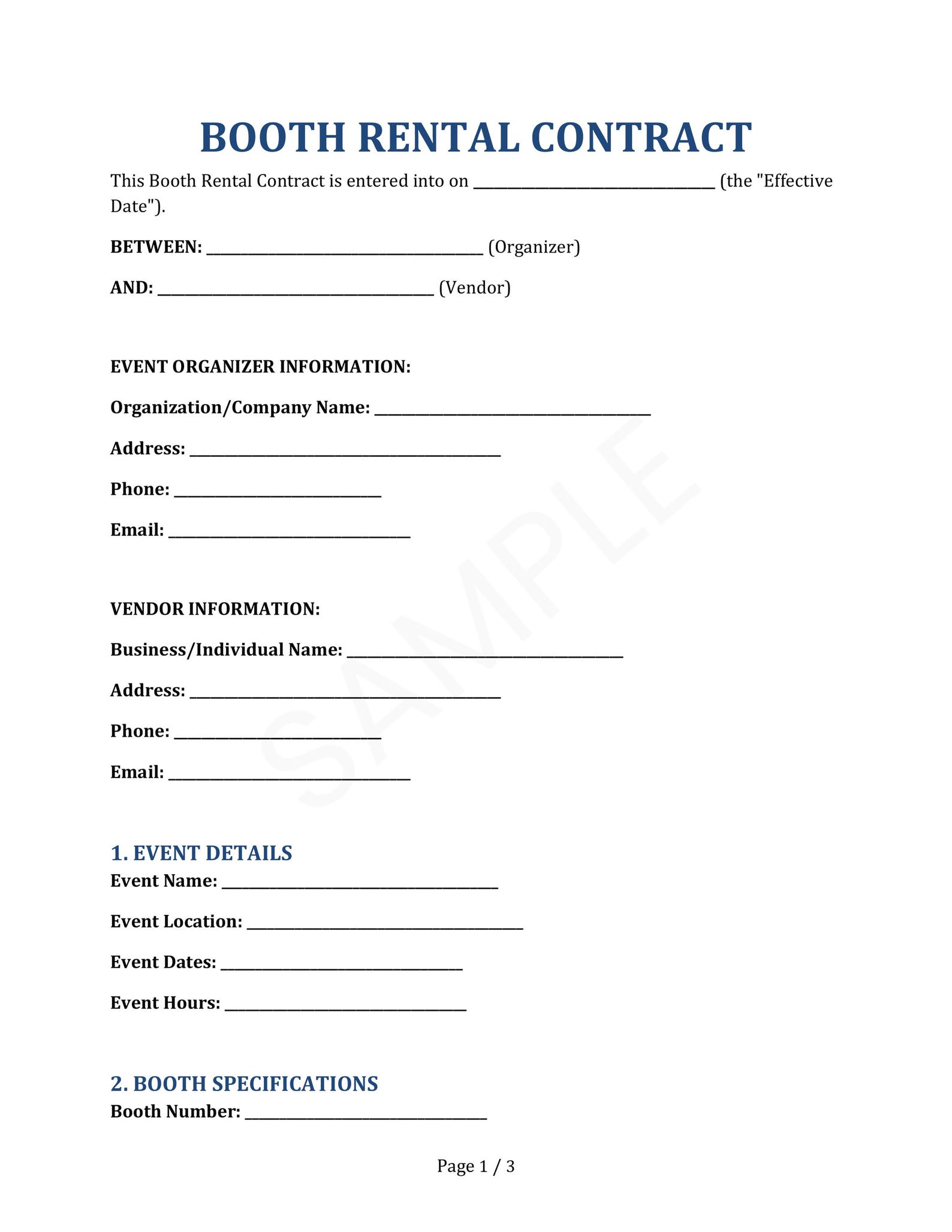 Booth Rental Contract Template - Vendor Space Lease Agreement, Market ...