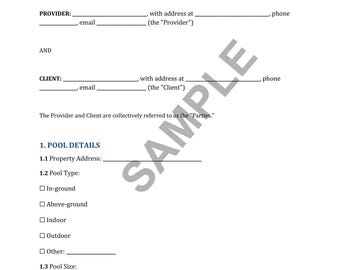 Pool Maintenance Service Contract Template | Fully Editable in Word & PDF | Customizable Cleaning Agreement for Pool Companies