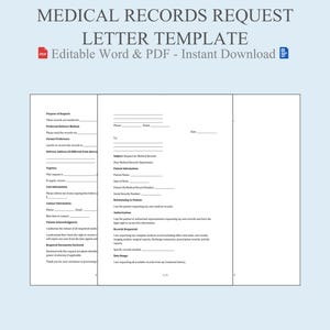 Medical Records Request Letter Template Word PDF | Health Documents Sample | Patient Information Release Authorization