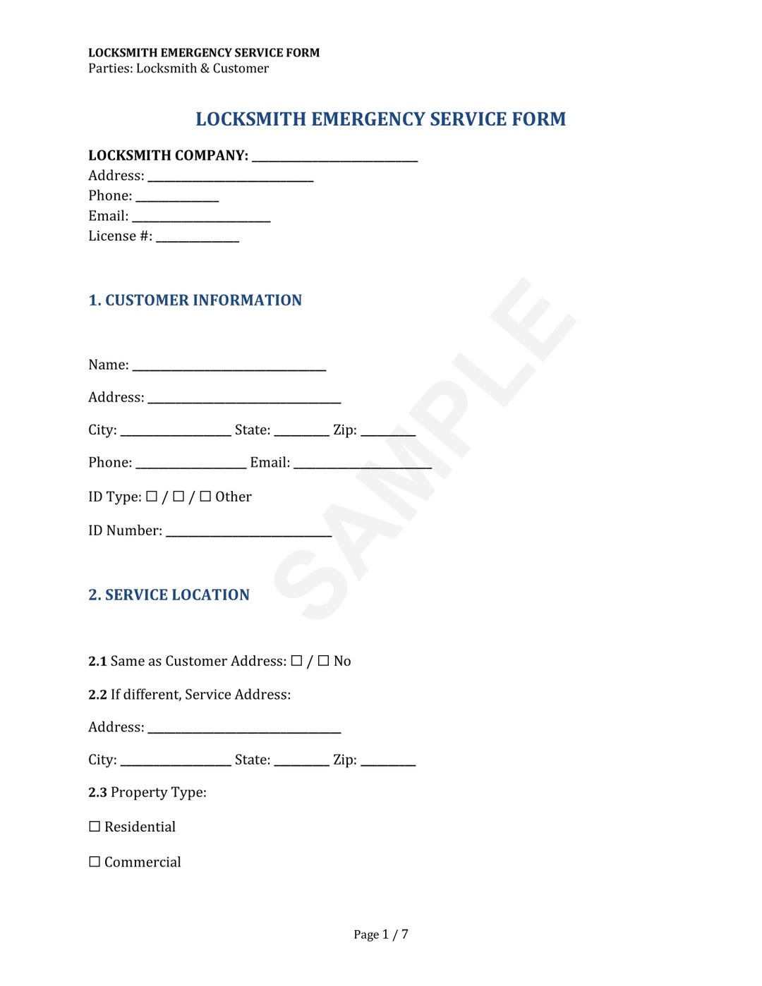 Locksmith Application Form Locksmith Form, Emergency Service Template and Receipt | Security ...