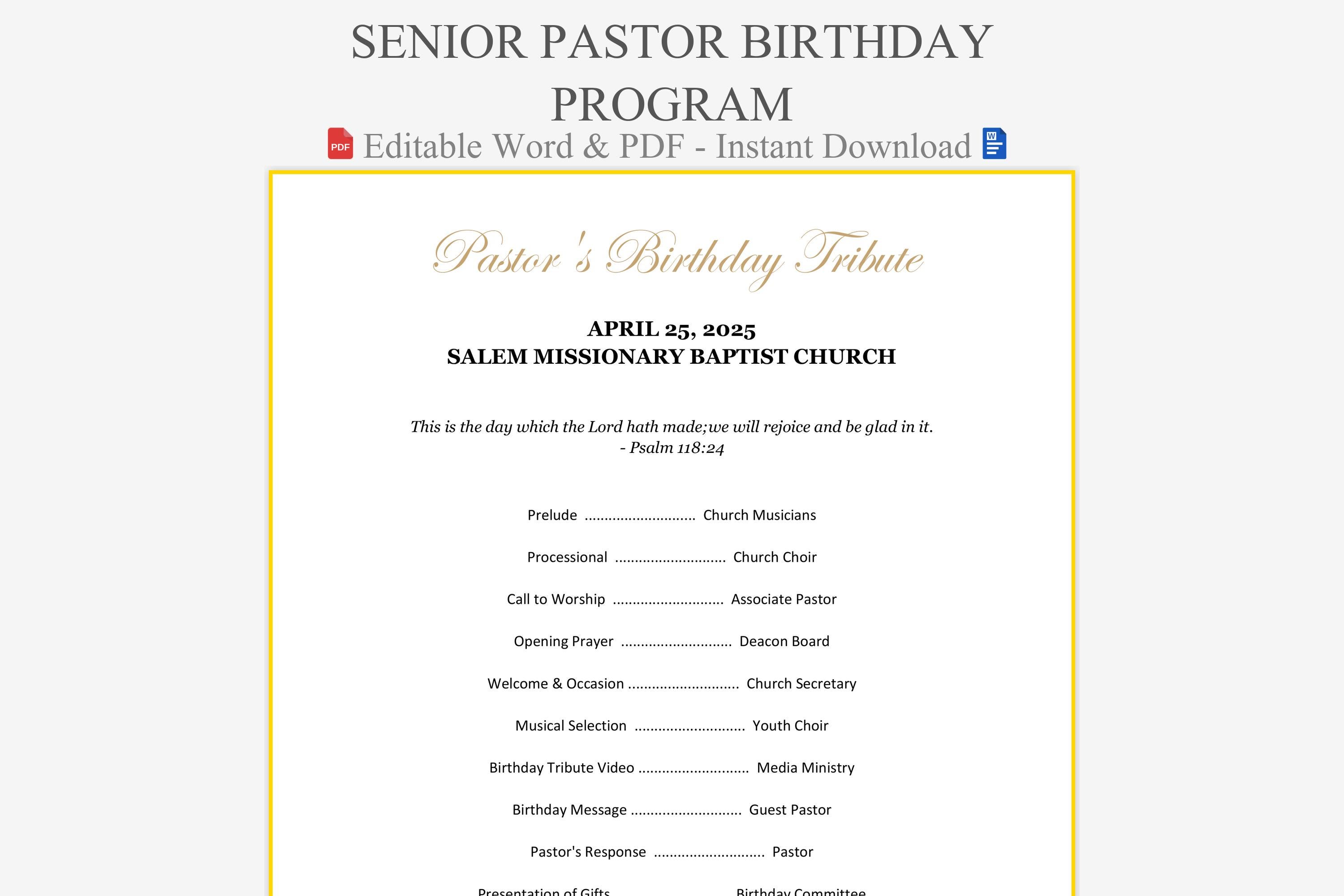Editable Senior Pastor Birthday Program Template - Word & PDF Download ...