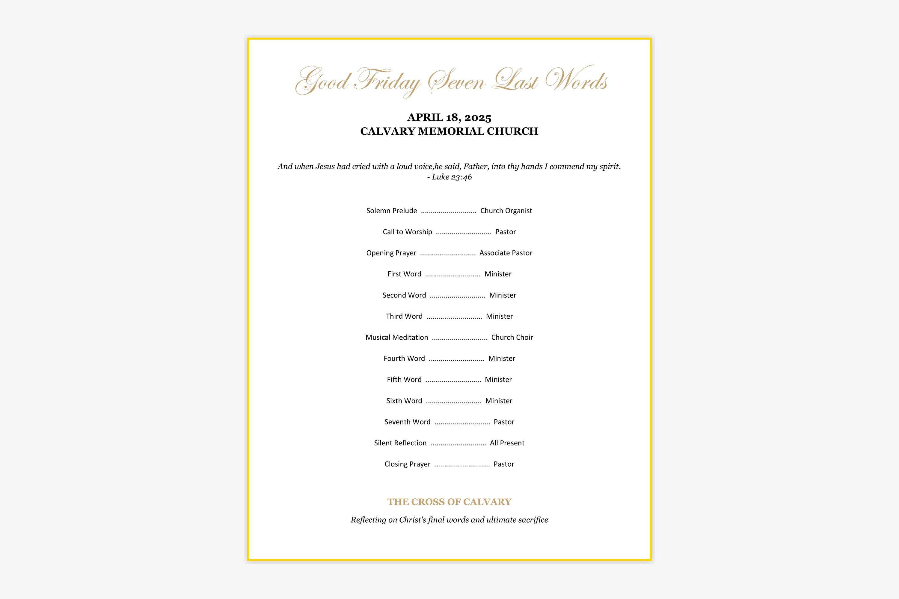 Good Friday Seven Last Words Program Template - Holy Week Service ...