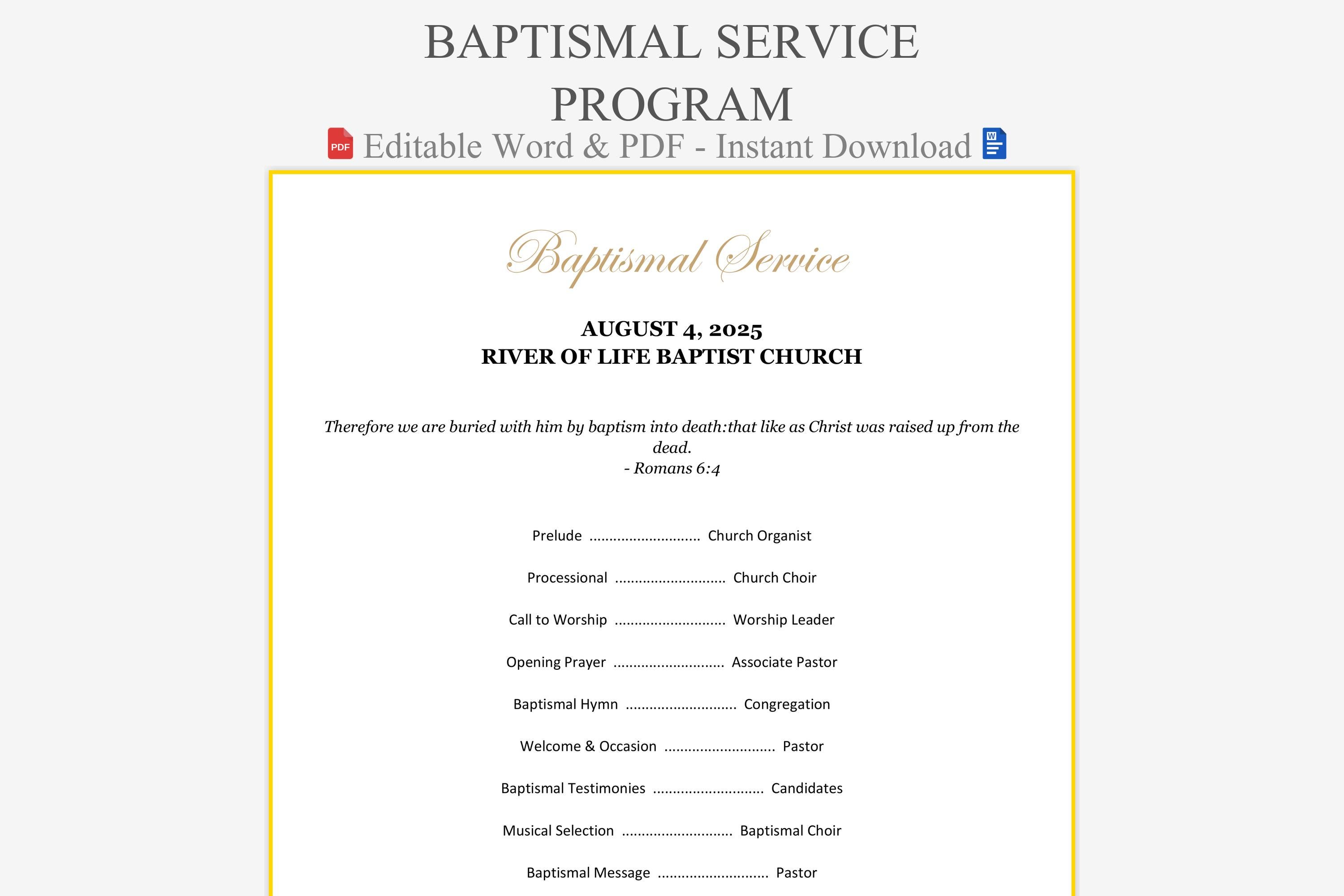 Baptismal Service Program - Sacrament Celebration Template | Church ...