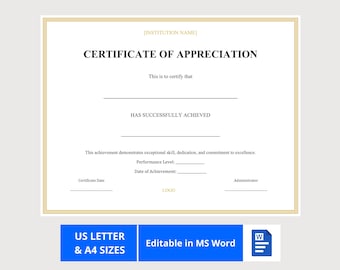Anerkennungsurkunde Vorlage - Anerkennungspreis, Fertigkeitsleistung, Leistungsehre, bearbeitbares druckbares Design in Word