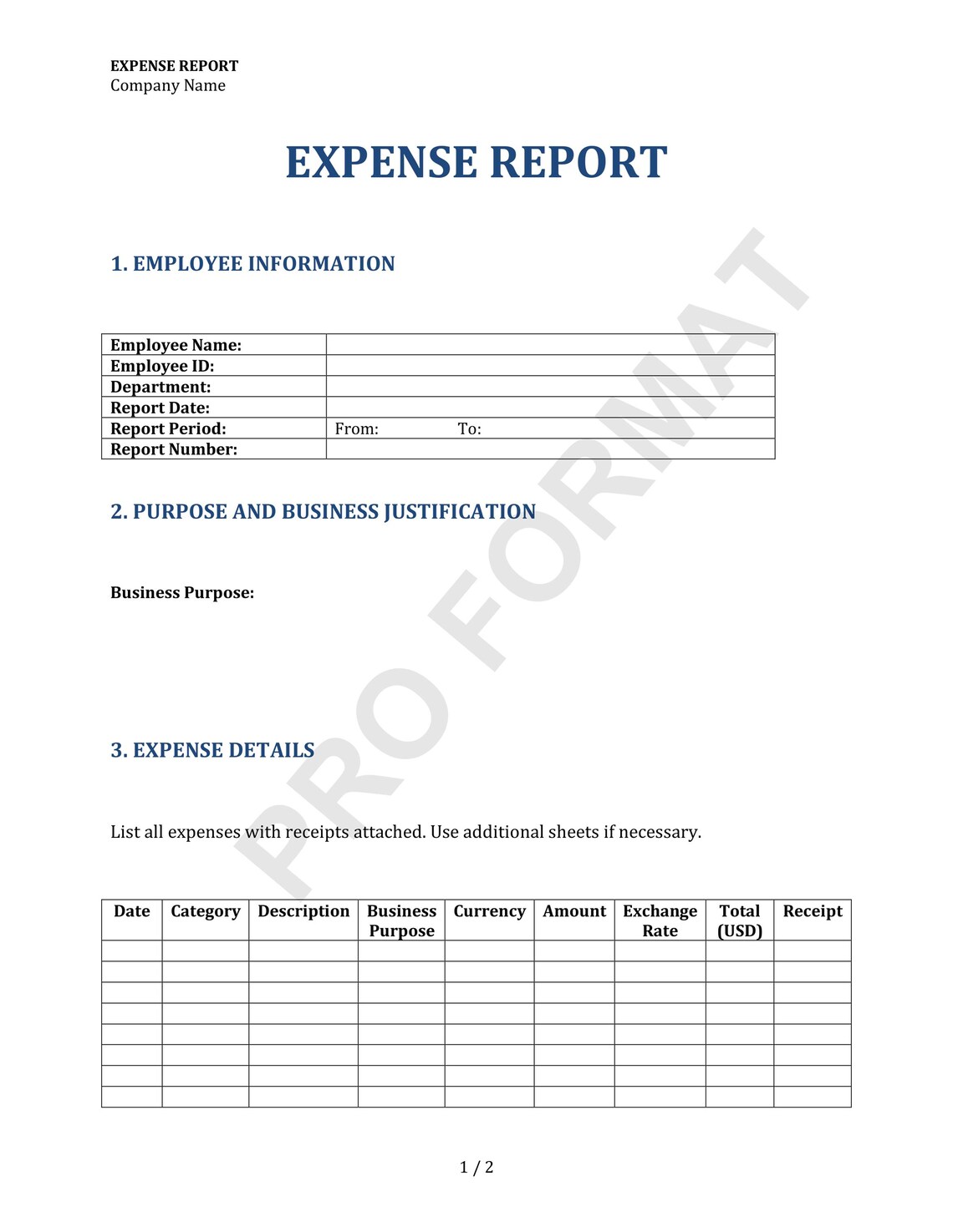 Expense Report Form Template - Etsy