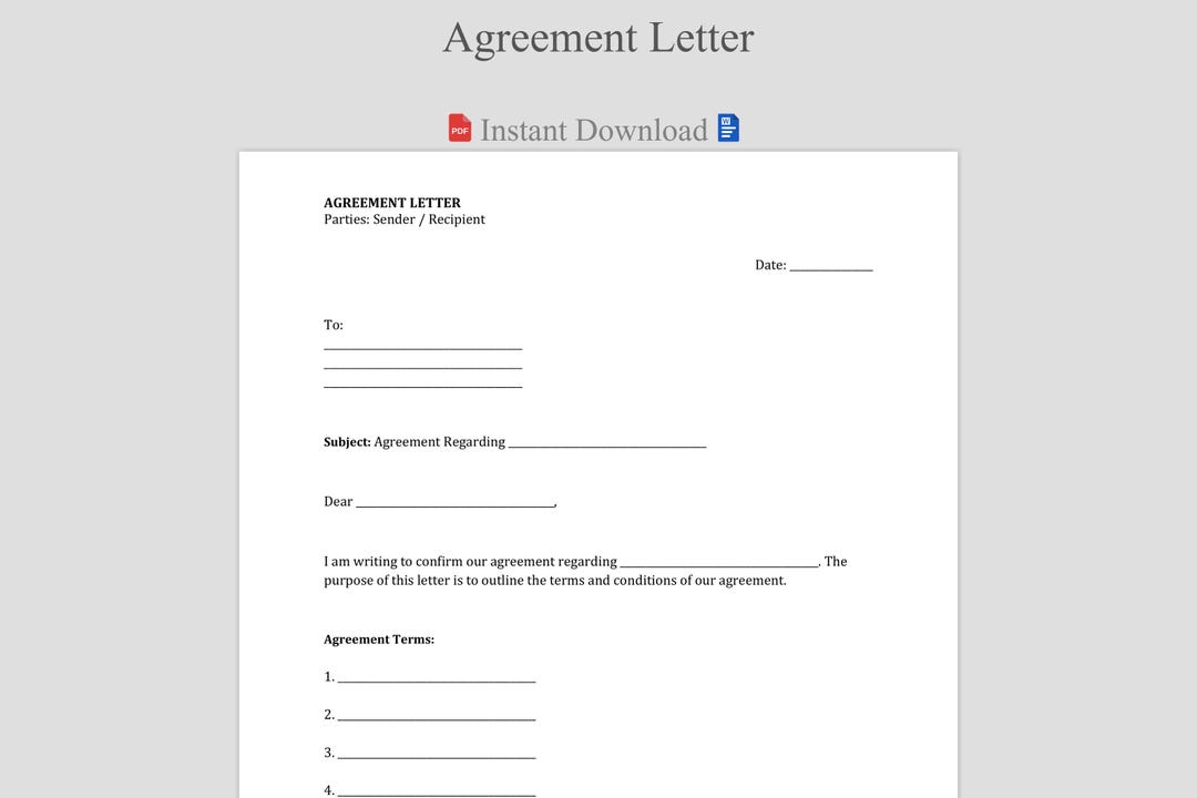 Agreement Letter - Basic Deal Template | Letter Forms | Simple Terms ...