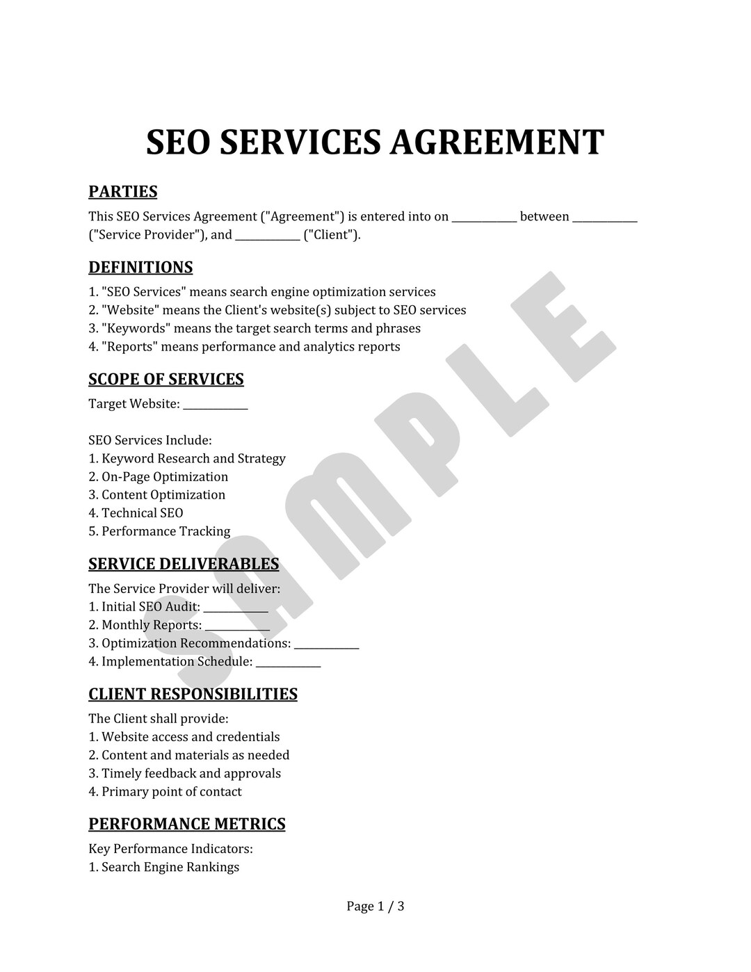 Editable SEO Services Agreement Template Easy to Use Word & PDF