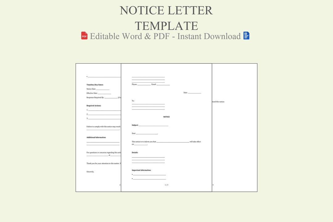 Notice Letter Template Word PDF - Official Notification Sample ...