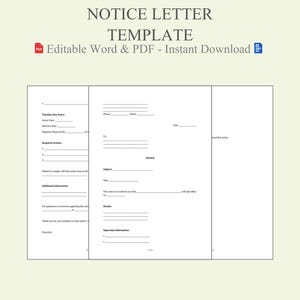 Notice Letter Template Word PDF - Official Notification Sample | Termination Alert Warning Communication Document