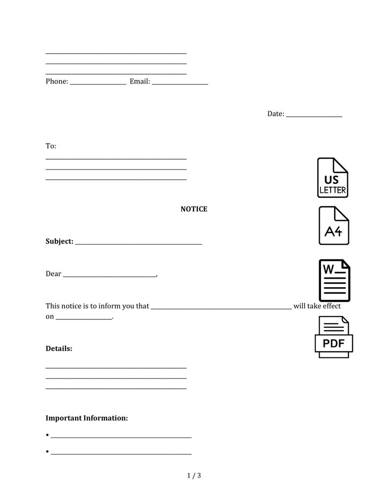 Notice Letter Template Word PDF - Official Notification Sample ...
