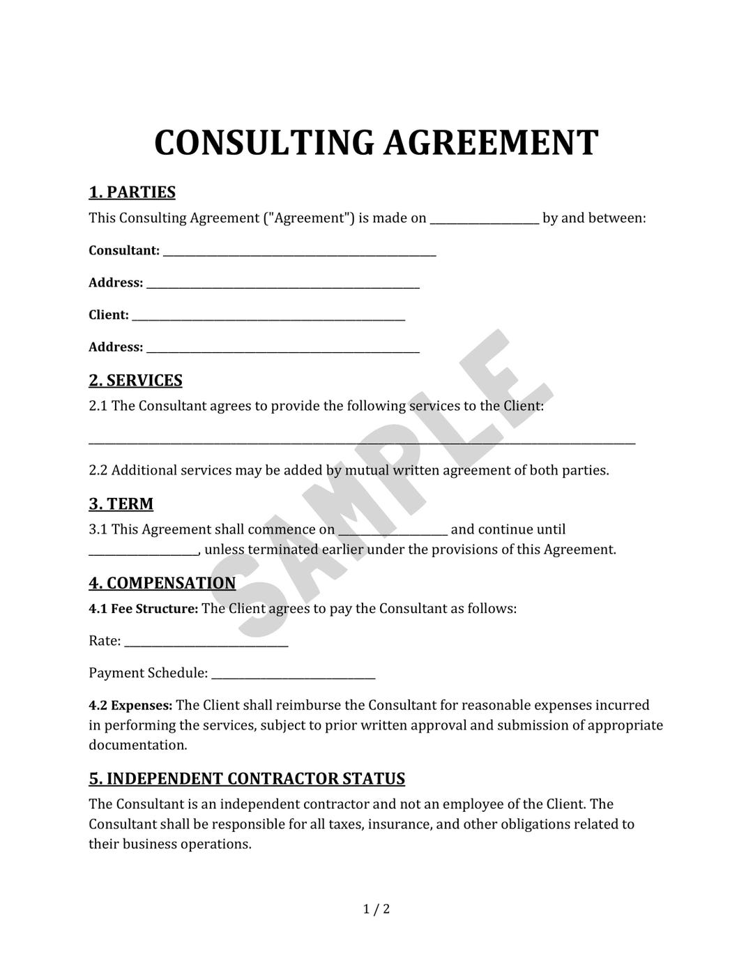 Consulting Agreement - Advisor Contract Template | Business Forms ...