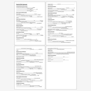Electrical Work Agreement Template, Wiring Contract, Electrician Service Forms, Contract for Electrical Jobs