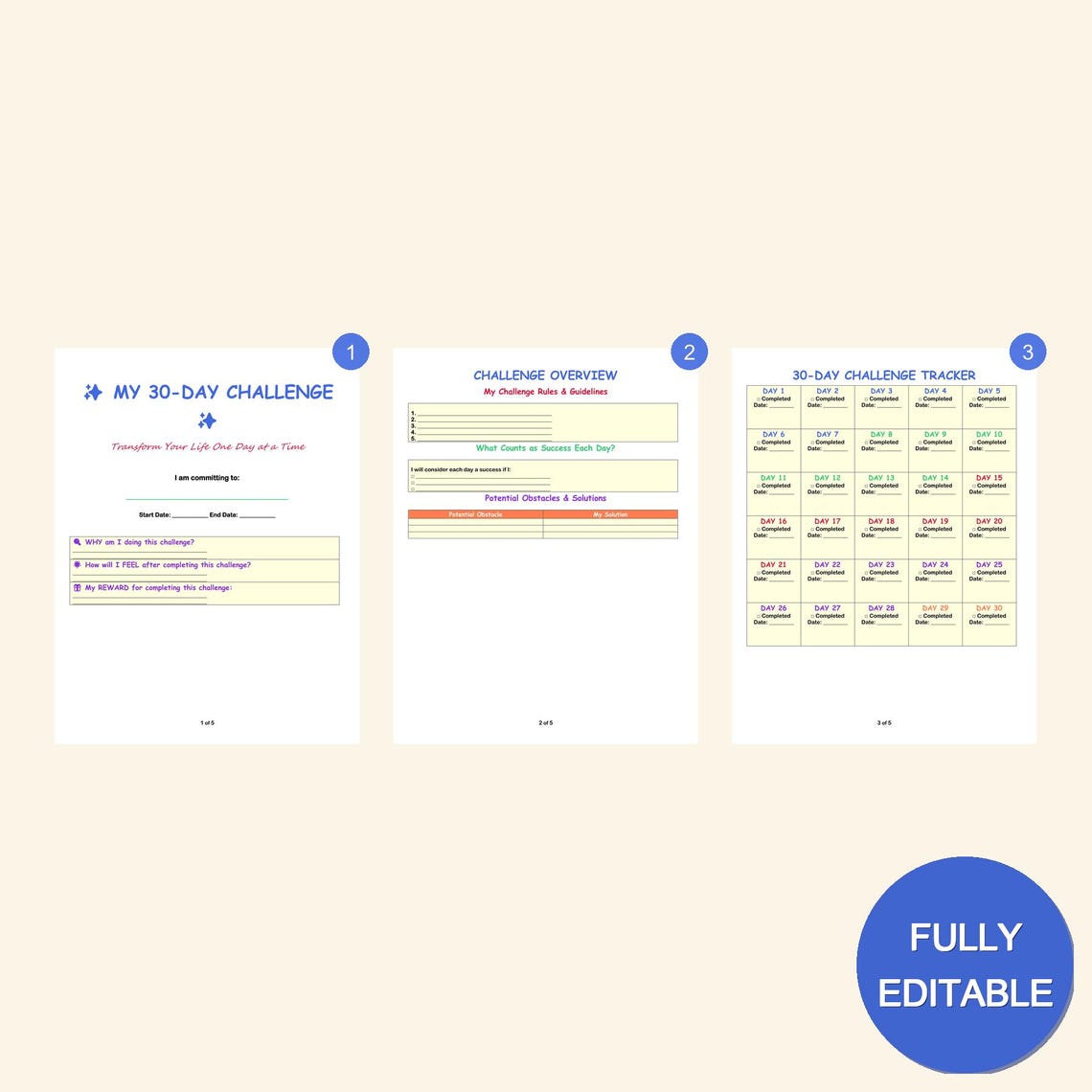 30 Day Challenge Planner Template | Editable in MS Word & PDF | Planner ...