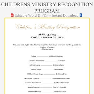 Children&#39;s Ministry Recognition Program - Young Servants Template | Church Program | Appreciation for Kids Volunteers