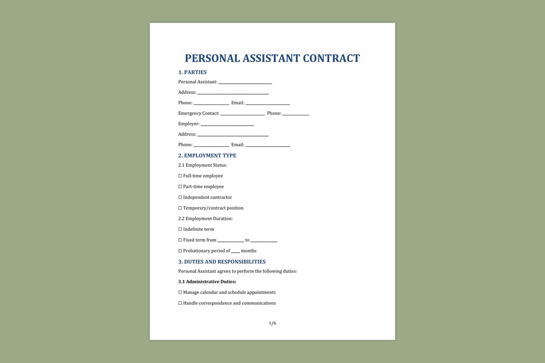 Personal Assistant Agreement Template - Contract Terms for PA - Instant ...