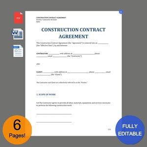 construction-contract-template - building agreement, project contract, construction deal, repair agreement, build contract, contractor terms