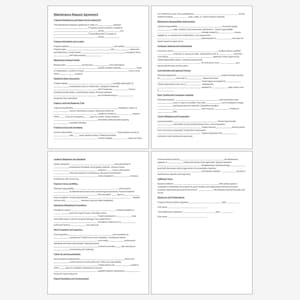 May include: Four white sheets of paper with text, arranged in a square. The text is small and black, and appears to be a legal document. The top left sheet has the title "Maintenance Request Agreement".