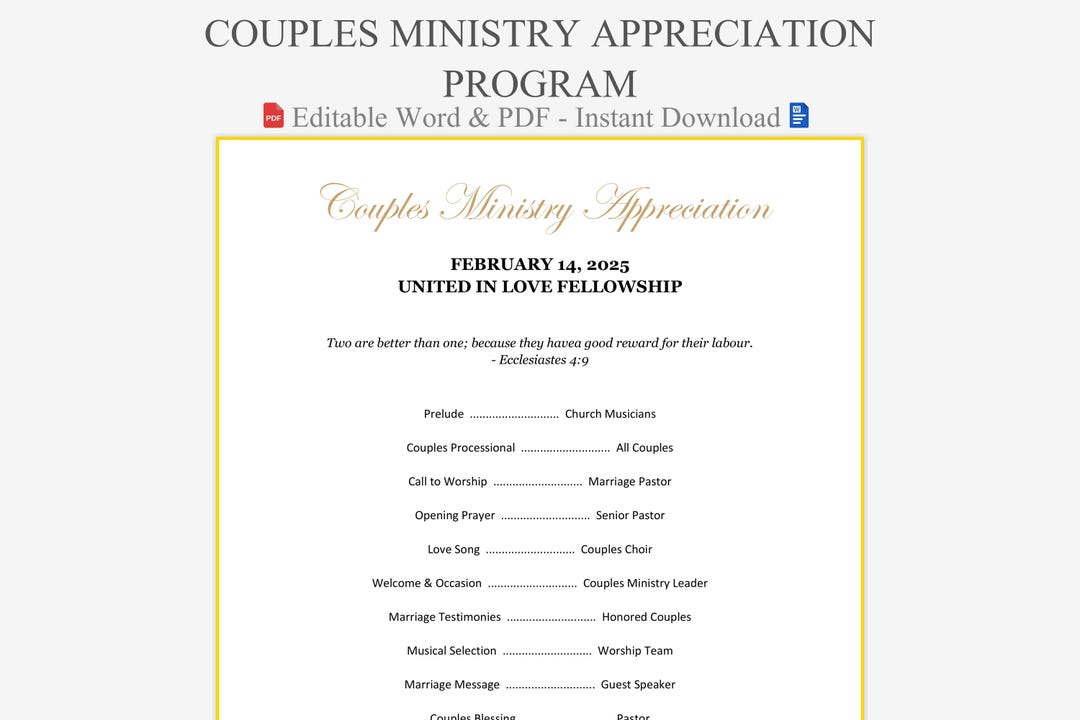 Couples Ministry Program Template - Marriage Program Sample | Church ...