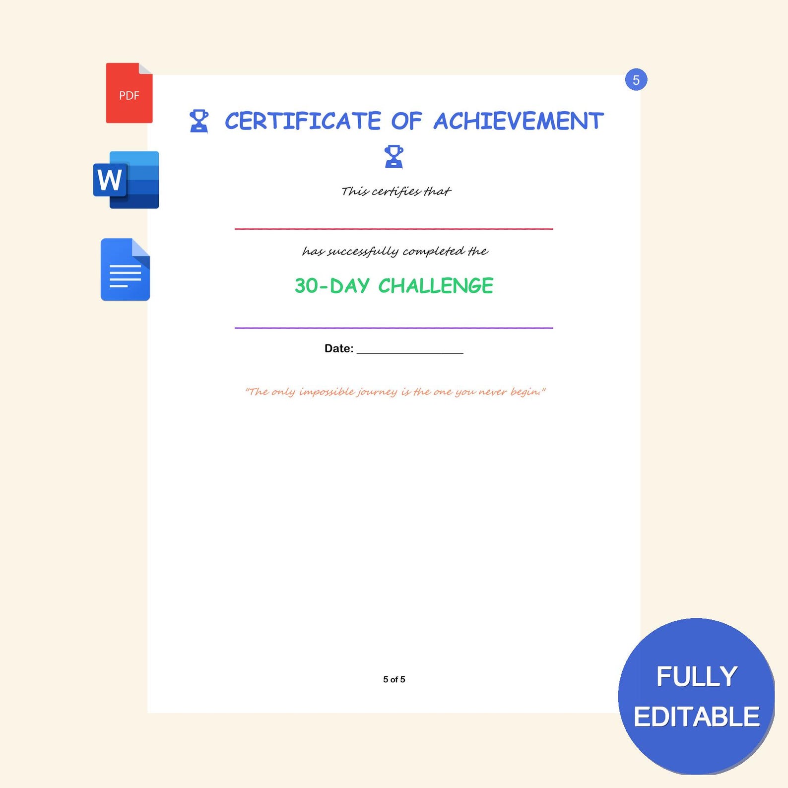 30 Day Challenge Planner Template | Editable in MS Word & PDF | Planner ...