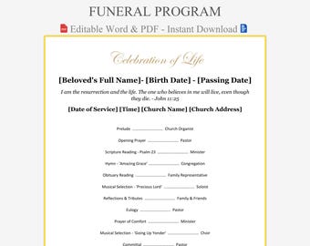 Funeral Program Template - Memorial Service Sample - Word & PDF Download