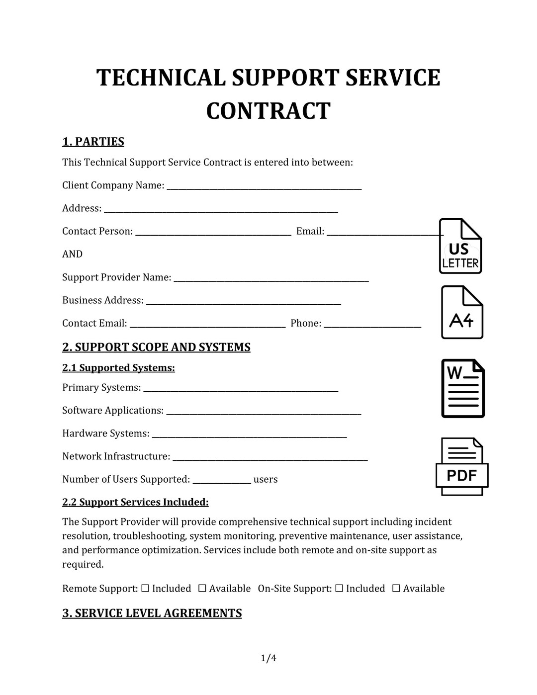 Technical Support Contract Template, Support Contract, Tech Terms, Help ...
