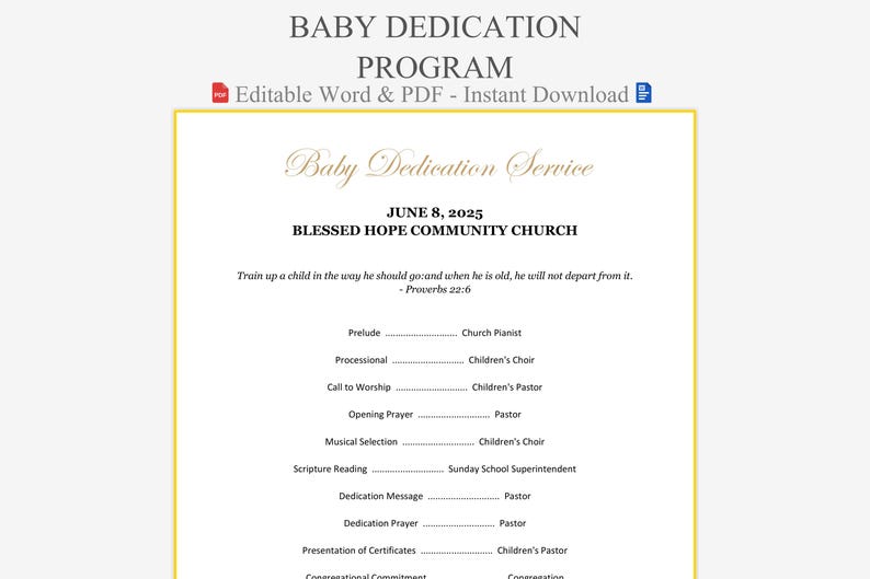 Baby Dedication Program - Child Blessing Template | Church Programs ...