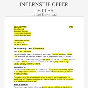 Carta de oferta de prácticas - Plantilla de puesto para estudiantes / Formularios educativos / Condiciones de oportunidad para estudiantes y empleadores