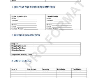 Purchase order form template, procurement form, buying request, acquisition document, purchase request, supply request, product purchase,