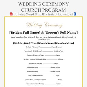 Mall för kyrkligt program för vigselceremoni