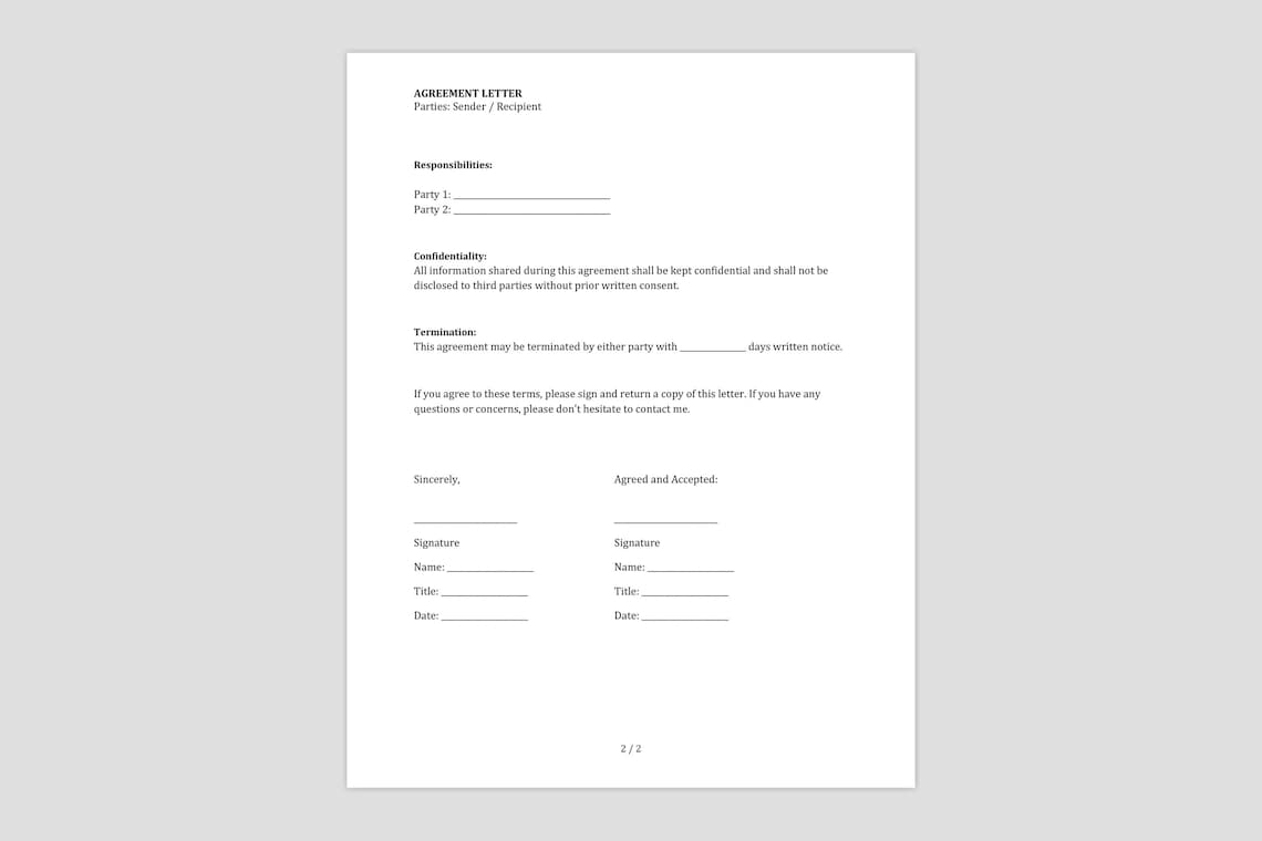 Agreement Letter - Basic Deal Template | Letter Forms | Simple Terms ...