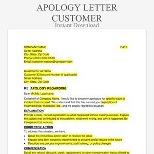 Carta de disculpa al cliente - Plantilla de recuperación del servicio / Formularios comerciales / Correcciones por errores y problemas